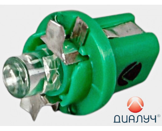 Лампа приборная 12Vх1,2W пластик. патрон B8.5d диод зеленый № 82122 LED 1 C 12V green | ДИАЛУЧ